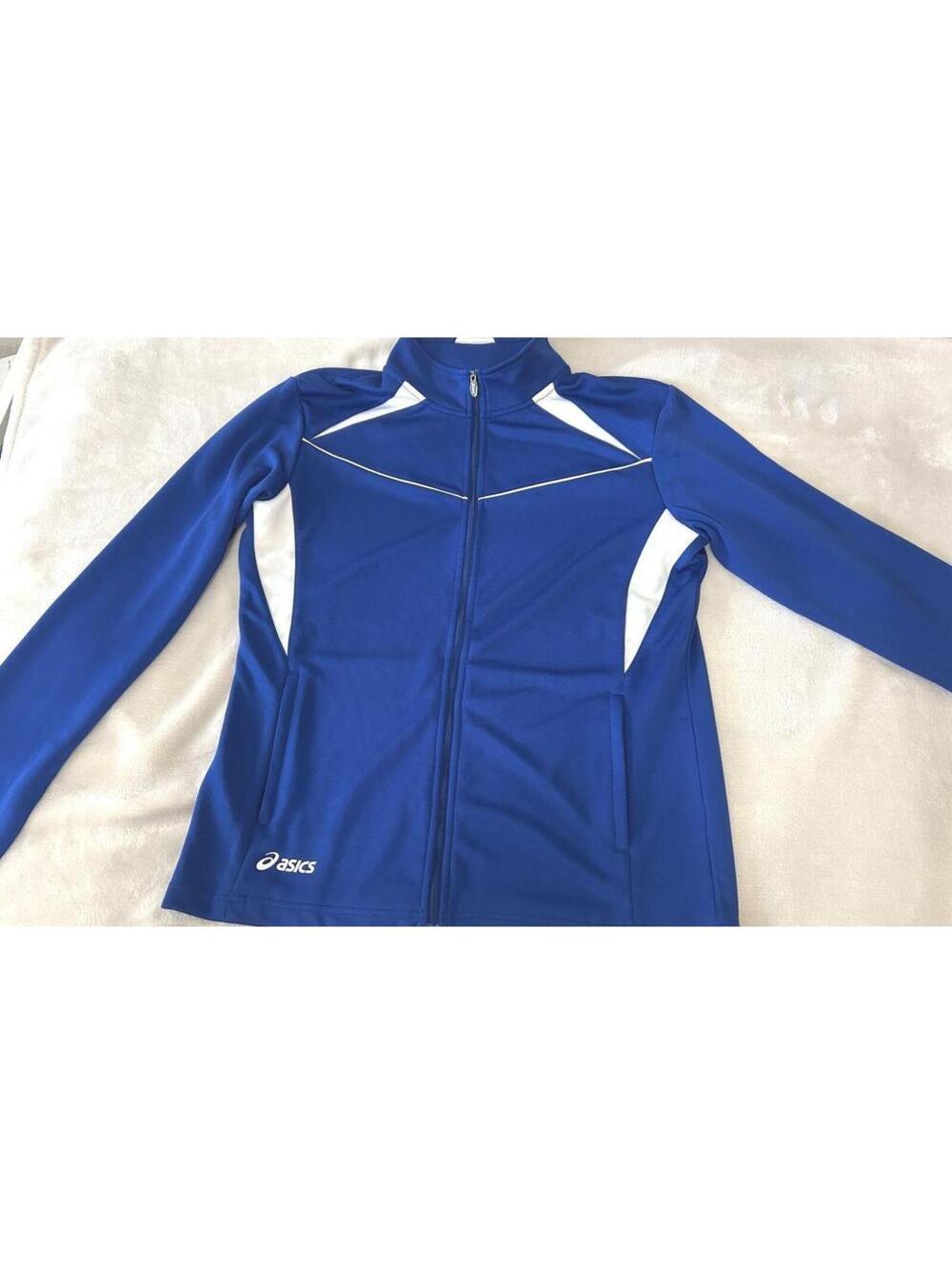Y2K Blue Asics Sporty Athletic Zip Up Jacket Fitted Activewear Running Track Top